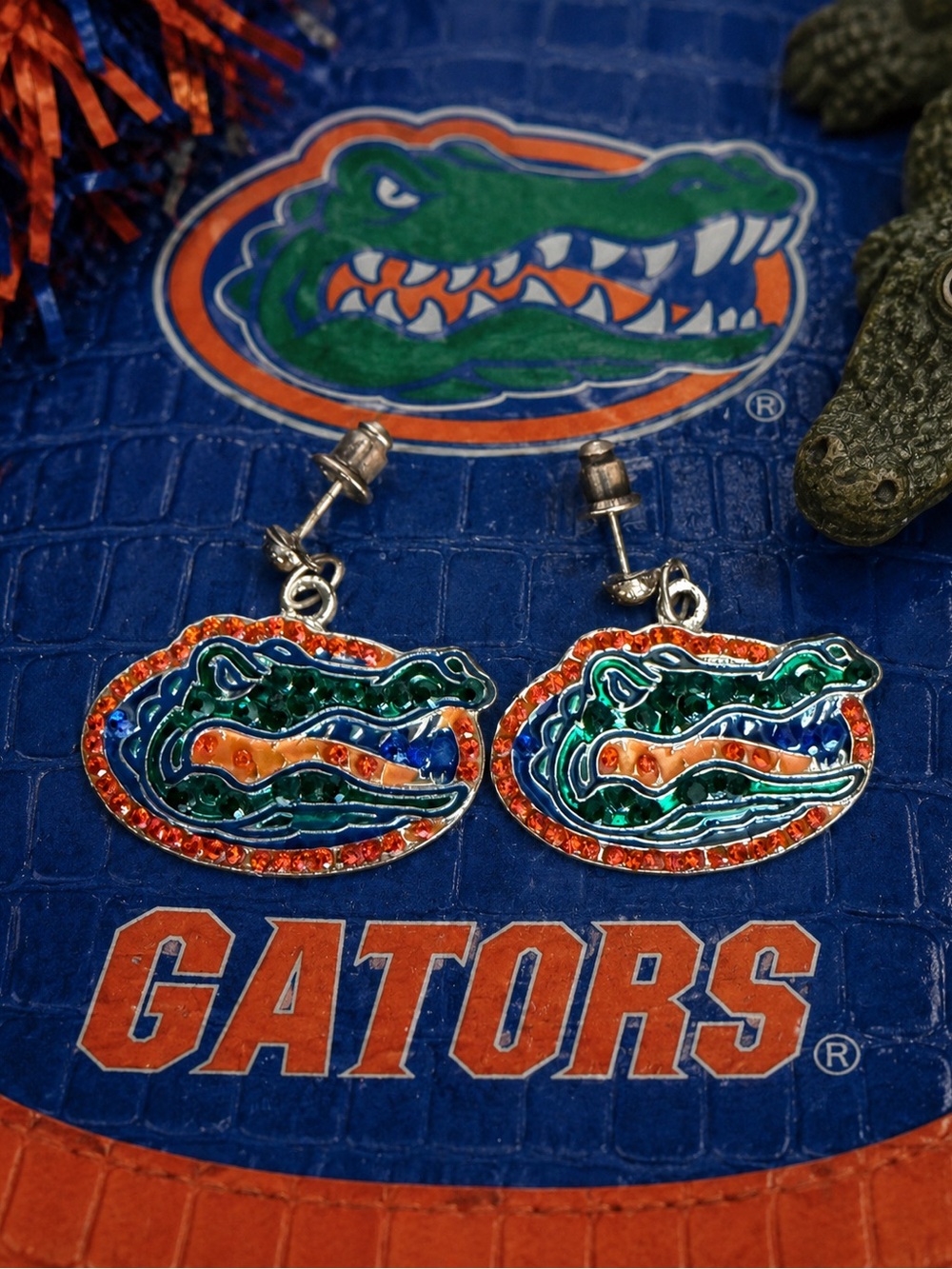 Florida Gators Rhinestone Dangle Earrings 🐊💙🧡